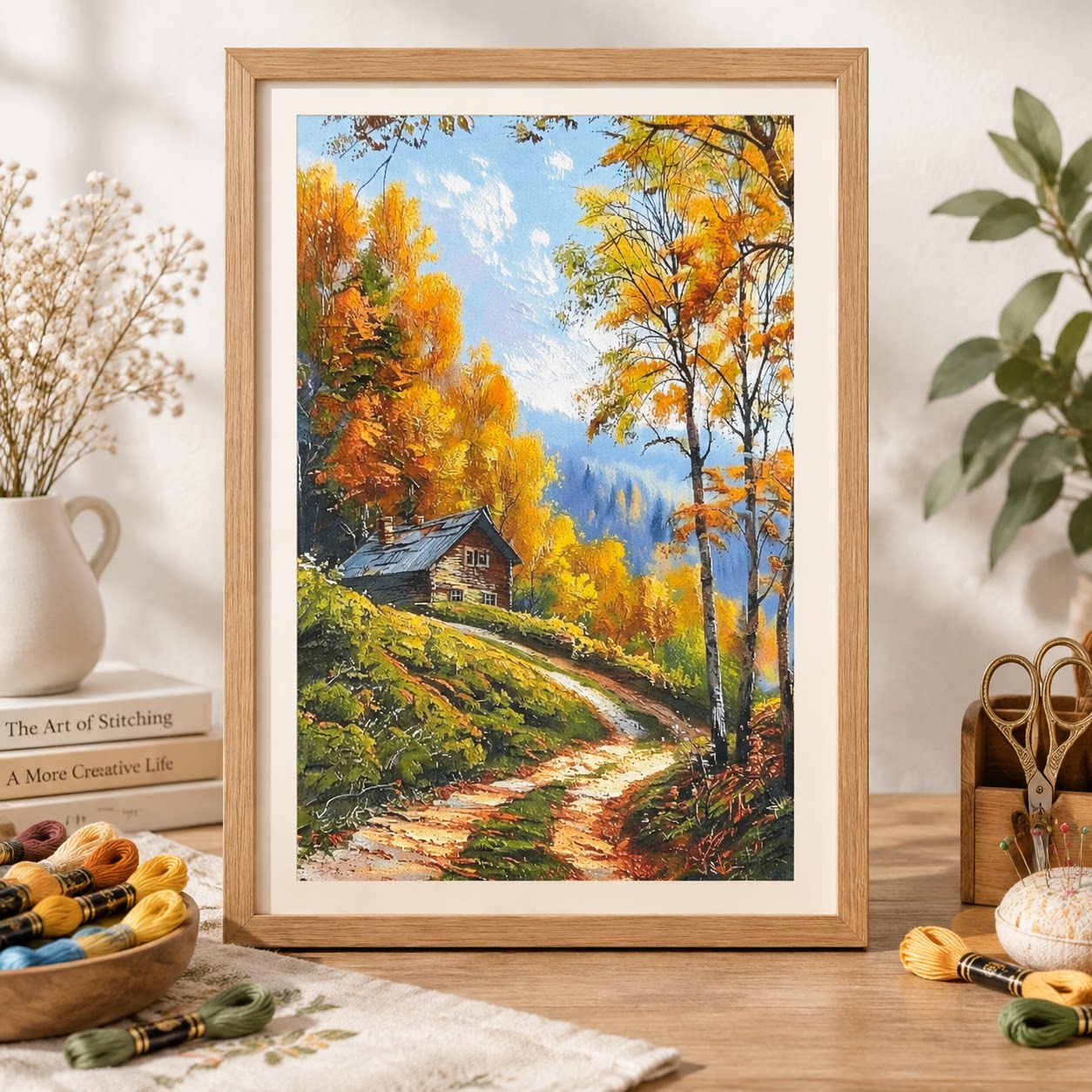 Cross Stitch Stamped Kits Beginners - [ZZ9250-Casetta nella foresta autunnale] Kit per