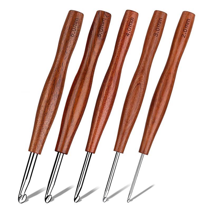 Wooden Crochet Hooks Ergonomic Handle - AS94-5, set da 5 uncinetti, uncinetti