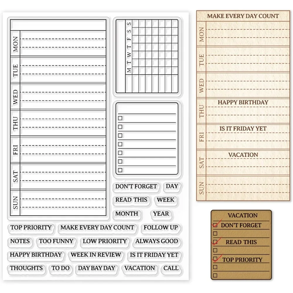 Clear Silicone Stamps For Card Making - Piano settimanale Timbro trasparente Calendario Programma