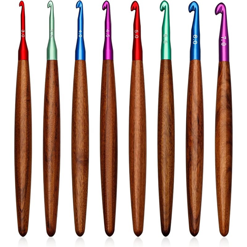 Wooden Crochet Hooks Ergonomic Handle - AB34-Uncinetti in alluminio con manico in